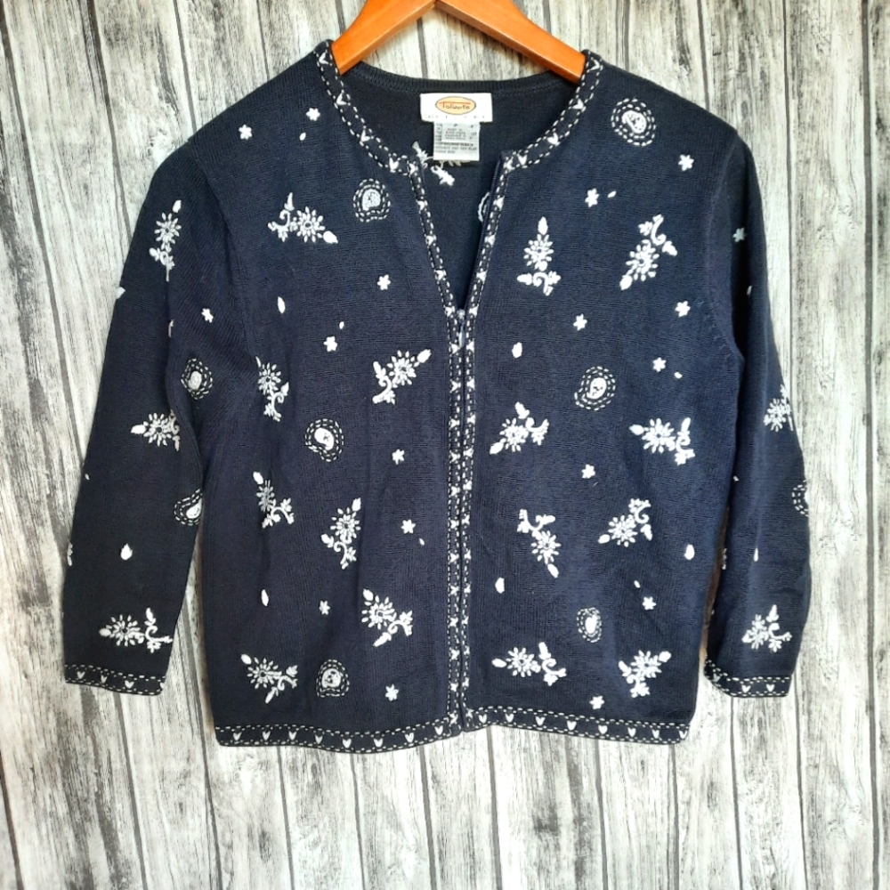 Vintage Talbots Knit Floral Cardigan